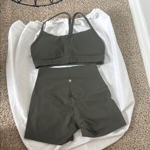 Dark Green Sports Bra and Shorts Set